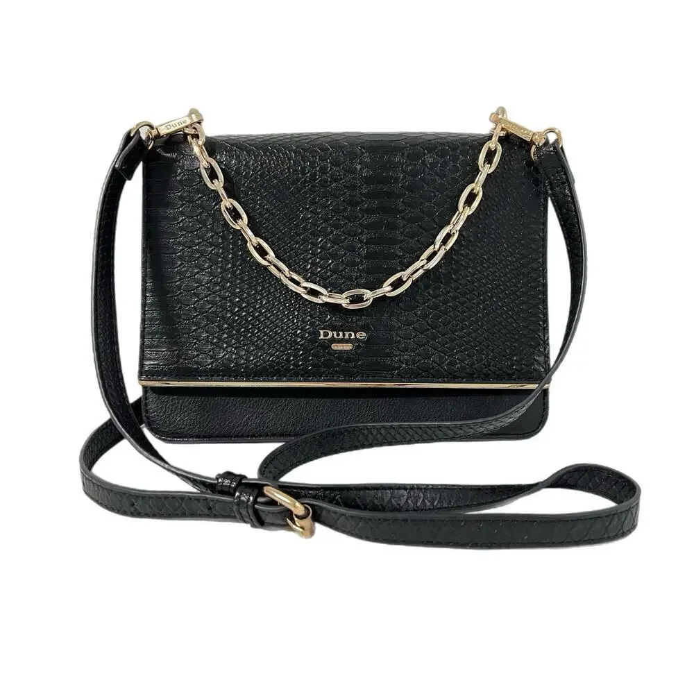 Dune London Black Crossbody Satchel with Gold Chain Top Handle Structured NEW